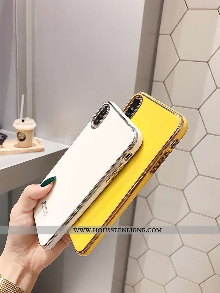 Housse iPhone Xs Tendance Légère Net Rouge Incassable Simple Protection Placage Jaune