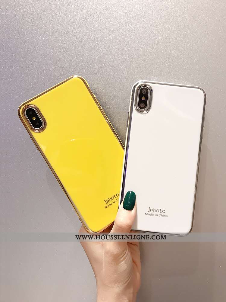 Housse iPhone Xs Tendance Légère Net Rouge Incassable Simple Protection Placage Jaune