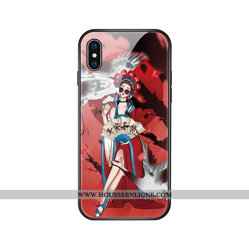 Housse iPhone Xs Vintage Tendance Créatif Téléphone Portable Amoureux Verre Style Chinois Bleu