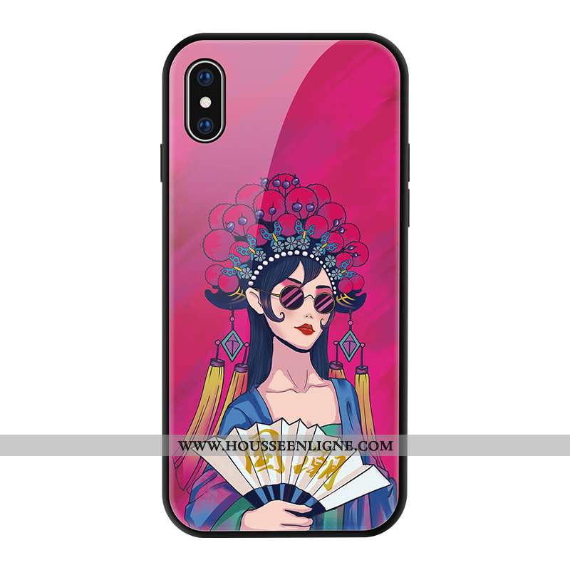 Housse iPhone Xs Vintage Tendance Créatif Téléphone Portable Amoureux Verre Style Chinois Bleu