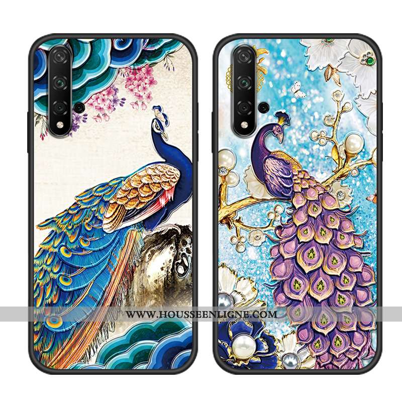 Étui Honor 20 Fluide Doux Silicone Jeunesse Ethnique Style Chinois Protection Tendance Bleu Foncé
