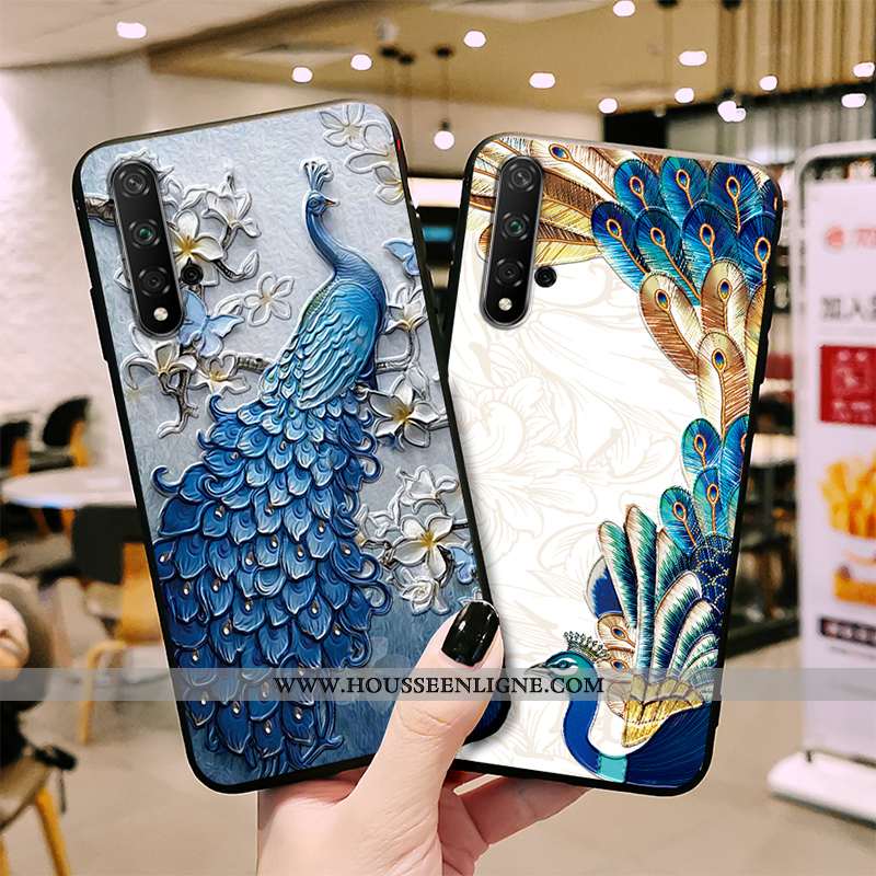 Étui Honor 20 Fluide Doux Silicone Jeunesse Ethnique Style Chinois Protection Tendance Bleu Foncé