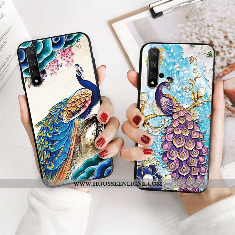 Étui Honor 20 Fluide Doux Silicone Jeunesse Ethnique Style Chinois Protection Tendance Bleu Foncé
