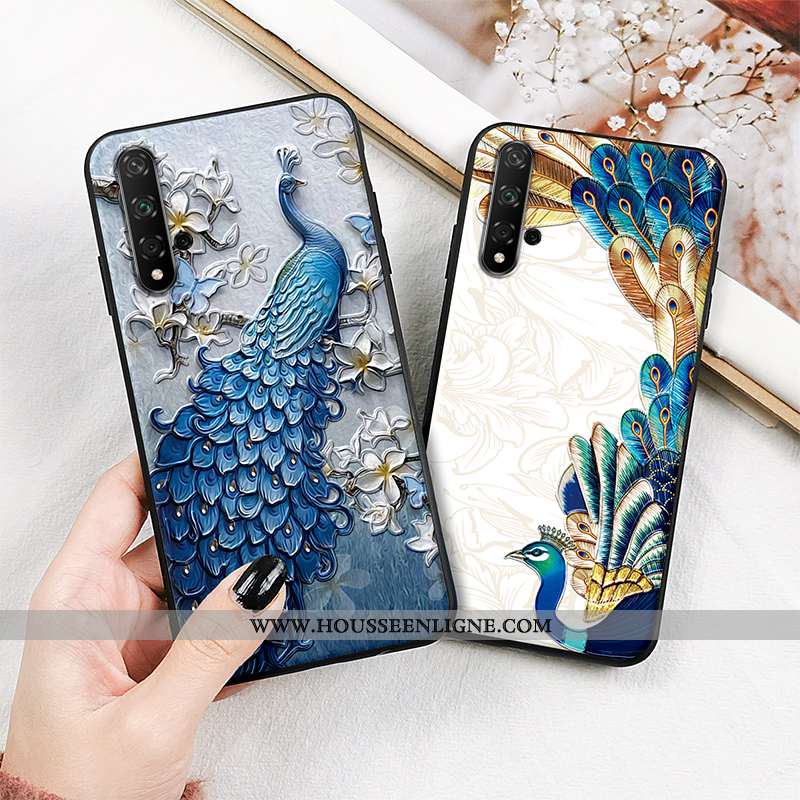 Étui Honor 20 Fluide Doux Silicone Jeunesse Ethnique Style Chinois Protection Tendance Bleu Foncé