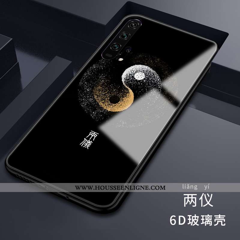 Étui Honor 20 Pro Tendance Silicone Personnalité Incassable Reversible Verre Coque Noir