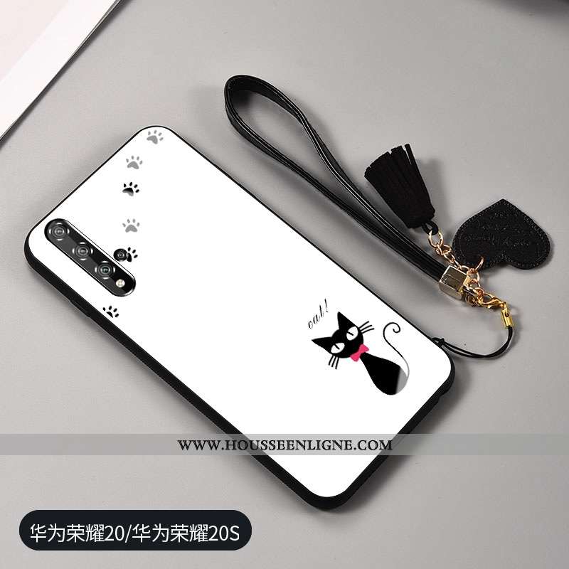 Étui Honor 20 Silicone Mode Frais Verre Petit Coque Chat Blanche