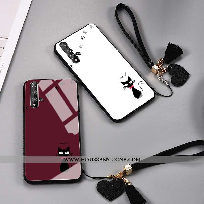 Étui Honor 20 Silicone Mode Frais Verre Petit Coque Chat Blanche