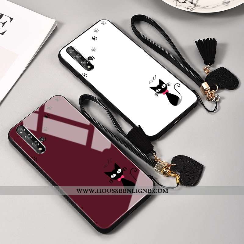 Étui Honor 20 Silicone Mode Frais Verre Petit Coque Chat Blanche