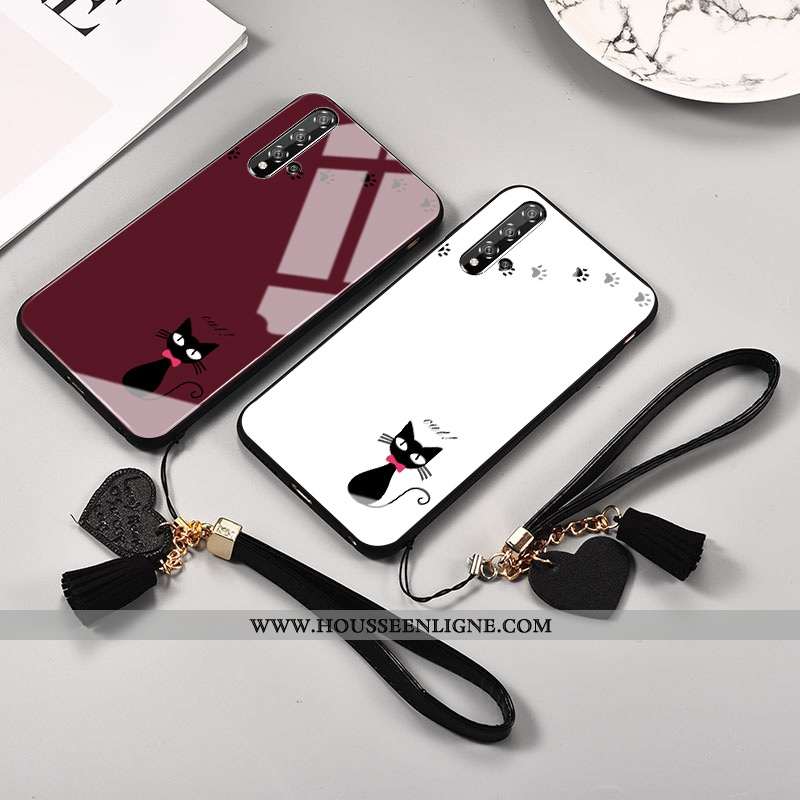 Étui Honor 20 Silicone Mode Frais Verre Petit Coque Chat Blanche