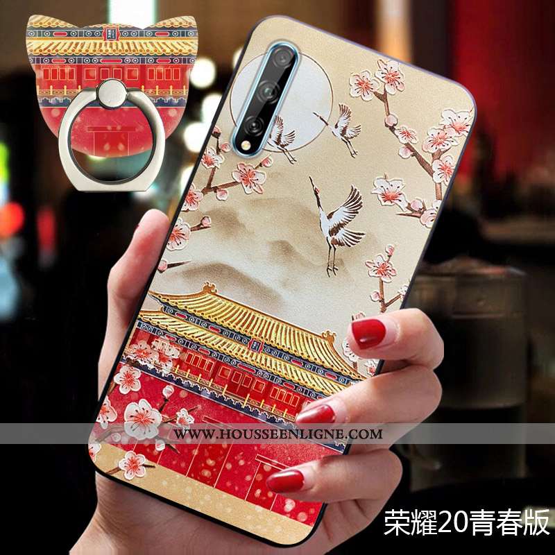 Étui Honor 20 Tendance Fluide Doux Gaufrage Silicone Nouveau Style Chinois Personnalité Beige