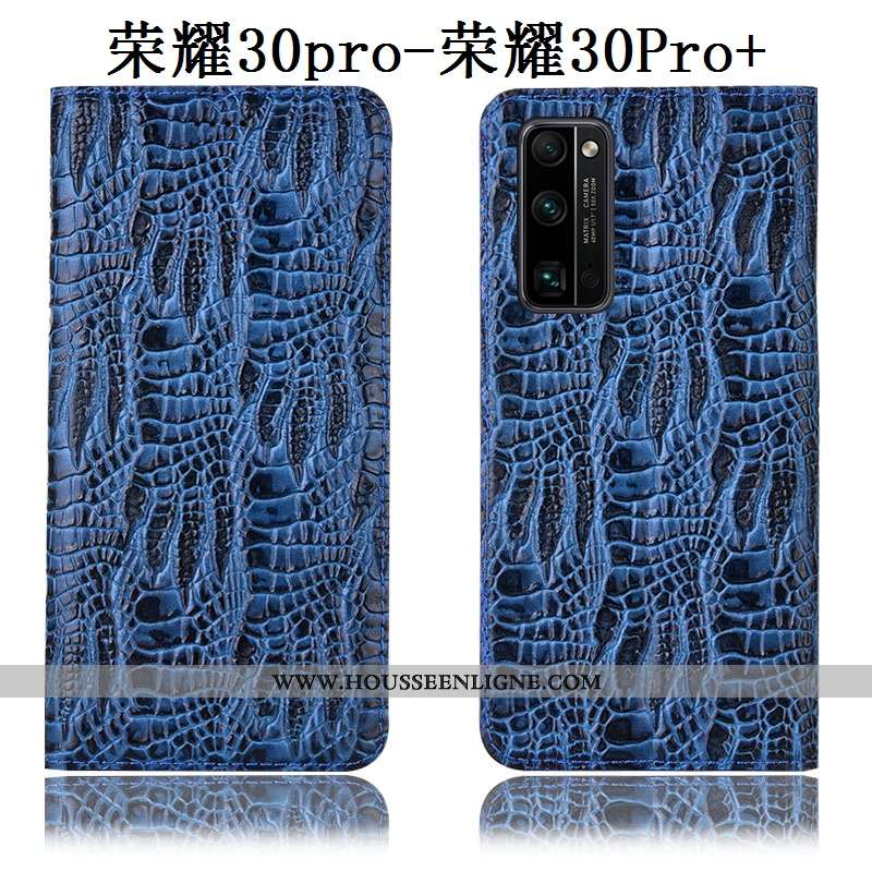 Étui Honor 30 Pro Protection Cuir Véritable Téléphone Portable Bleu Coque Housse