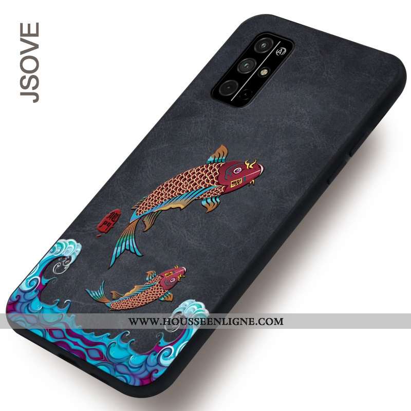 Étui Honor 30s Cuir Modèle Fleurie Coque Nouveau Gaufrage Personnalité Style Chinois Noir