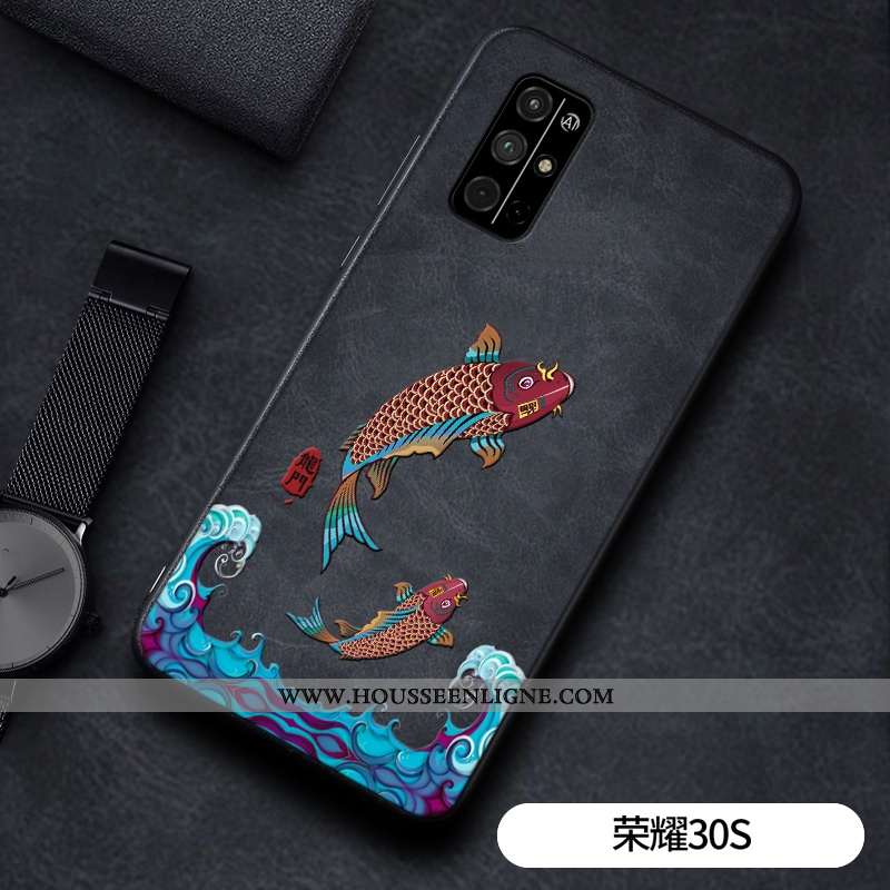 Étui Honor 30s Cuir Modèle Fleurie Coque Nouveau Gaufrage Personnalité Style Chinois Noir