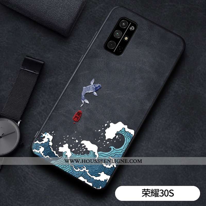 Étui Honor 30s Cuir Modèle Fleurie Coque Nouveau Gaufrage Personnalité Style Chinois Noir