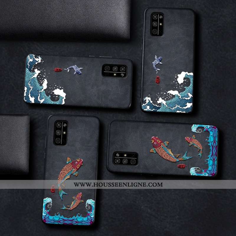 Étui Honor 30s Cuir Modèle Fleurie Coque Nouveau Gaufrage Personnalité Style Chinois Noir