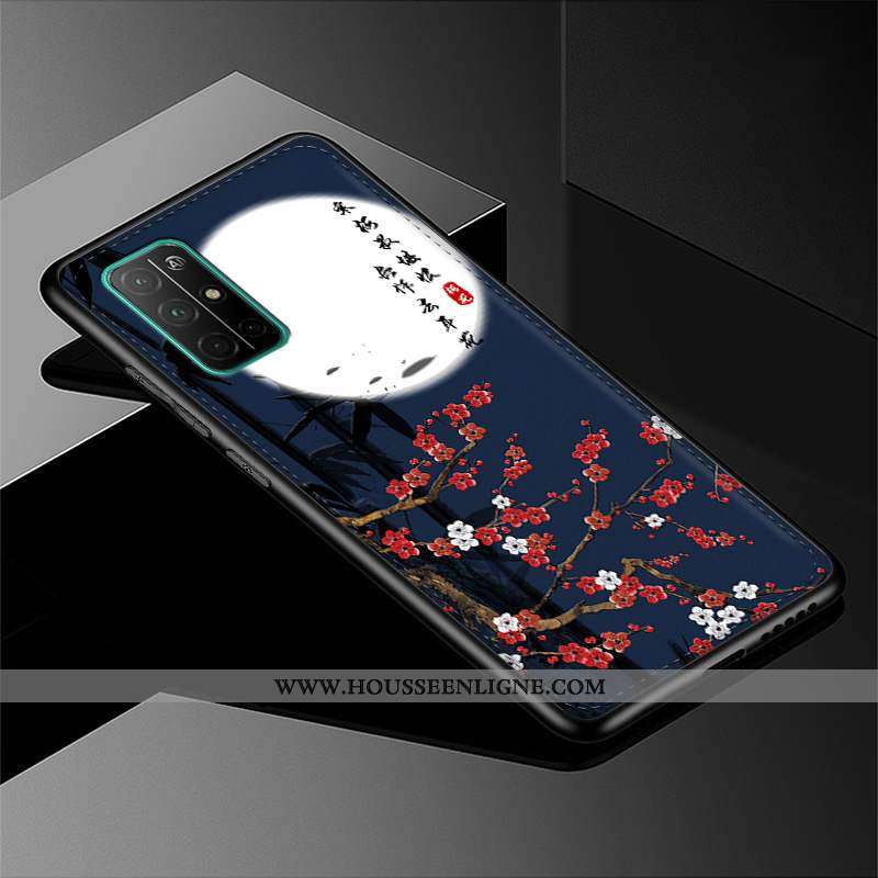 Étui Honor 30s Cuir Modèle Fleurie Style Chinois Coque Téléphone Portable Gaufrage Bleu Marin Bleu F
