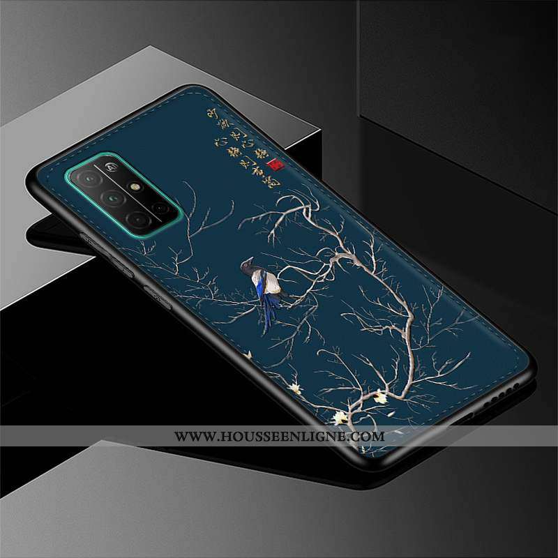 Étui Honor 30s Cuir Modèle Fleurie Style Chinois Coque Téléphone Portable Gaufrage Bleu Marin Bleu F