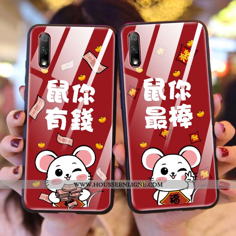 Étui Honor 9x Créatif Protection Verre Téléphone Portable Tout Compris Difficile Net Rouge
