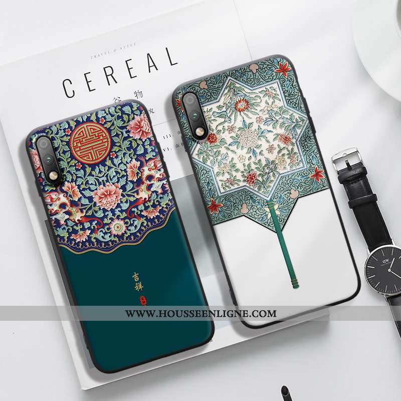 Étui Honor 9x Ornements Suspendus Gaufrage Incassable Protection Vent Style Chinois Bordure Bleu Fon