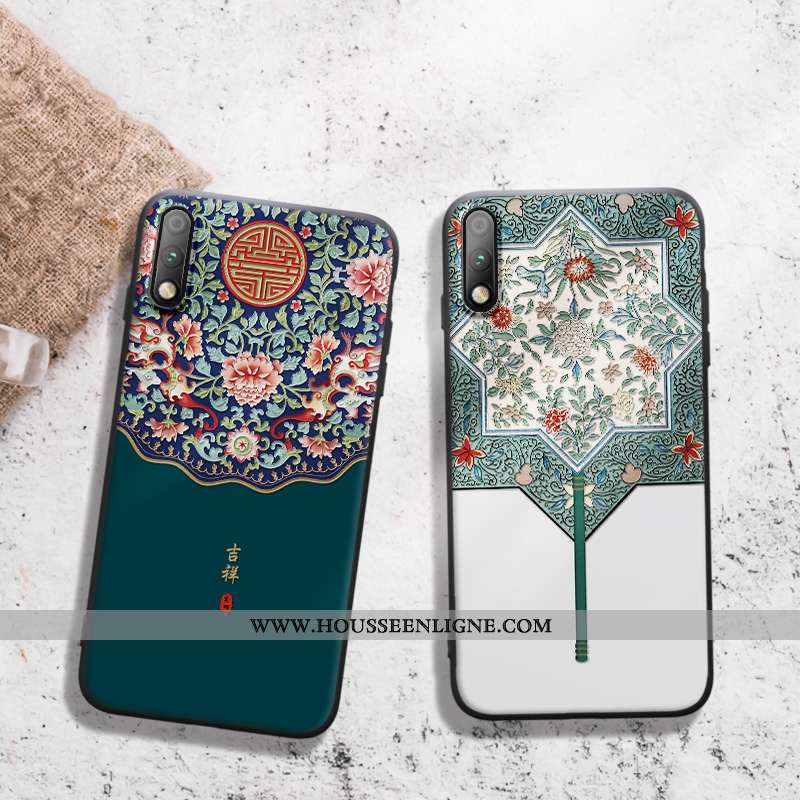 Étui Honor 9x Ornements Suspendus Gaufrage Incassable Protection Vent Style Chinois Bordure Bleu Fon