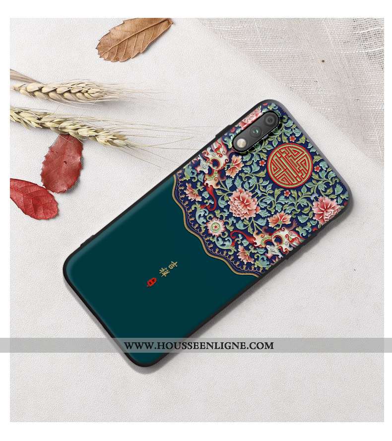 Étui Honor 9x Ornements Suspendus Gaufrage Incassable Protection Vent Style Chinois Bordure Bleu Fon