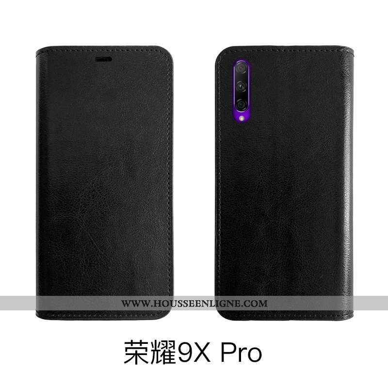 Étui Honor 9x Pro Cuir Véritable Vintage Fluide Doux Coque Noir Protection Housse