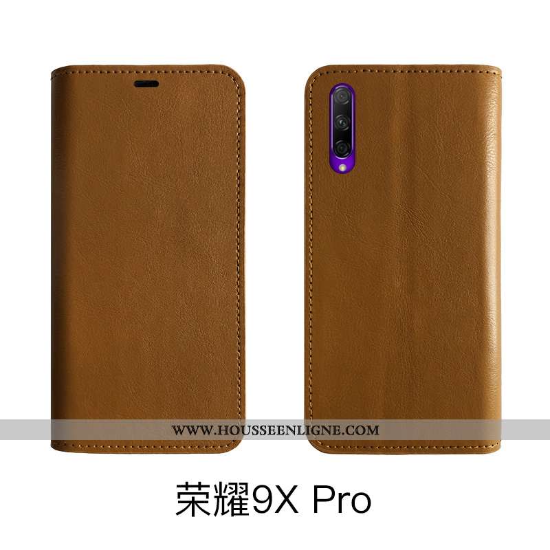 Étui Honor 9x Pro Cuir Véritable Vintage Fluide Doux Coque Noir Protection Housse