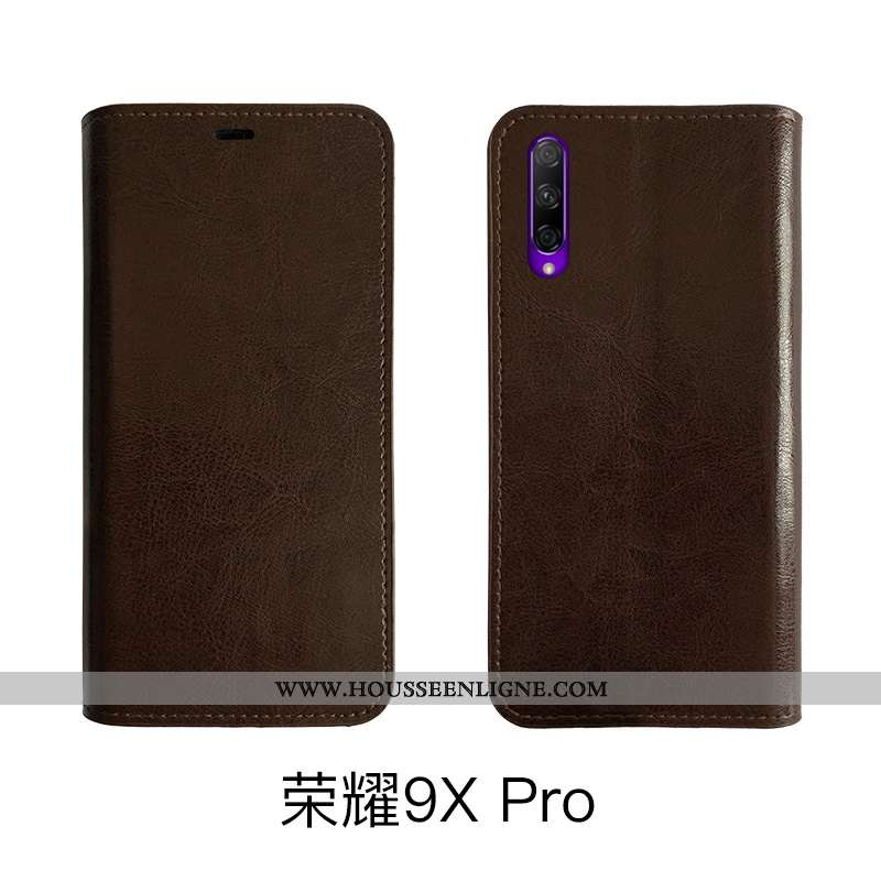 Étui Honor 9x Pro Cuir Véritable Vintage Fluide Doux Coque Noir Protection Housse