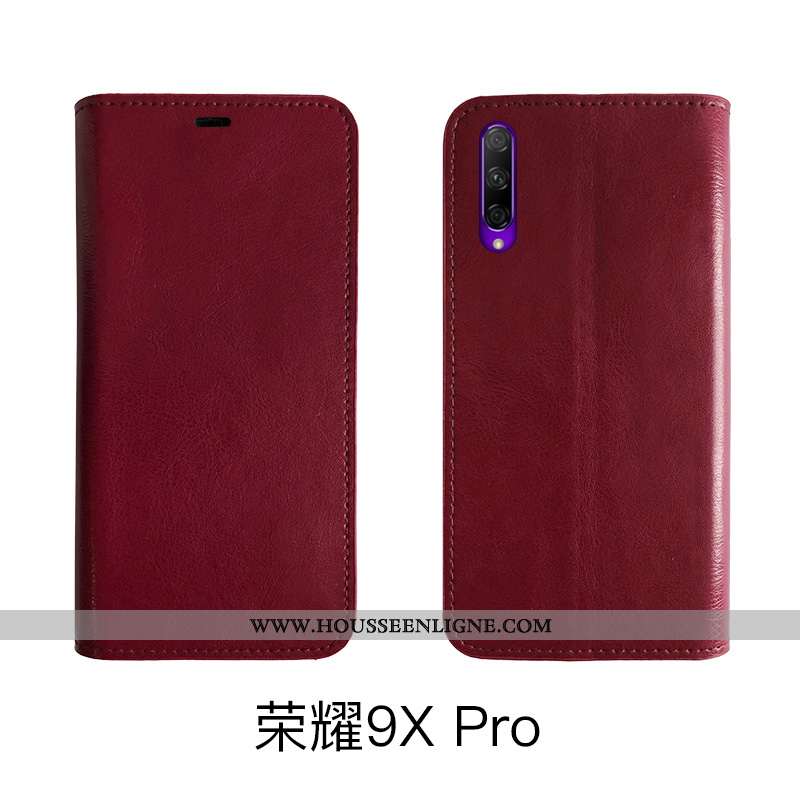 Étui Honor 9x Pro Cuir Véritable Vintage Fluide Doux Coque Noir Protection Housse