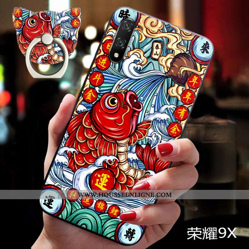Étui Honor 9x Protection Ornements Suspendus Téléphone Portable Silicone Net Rouge Fluide Doux Incas
