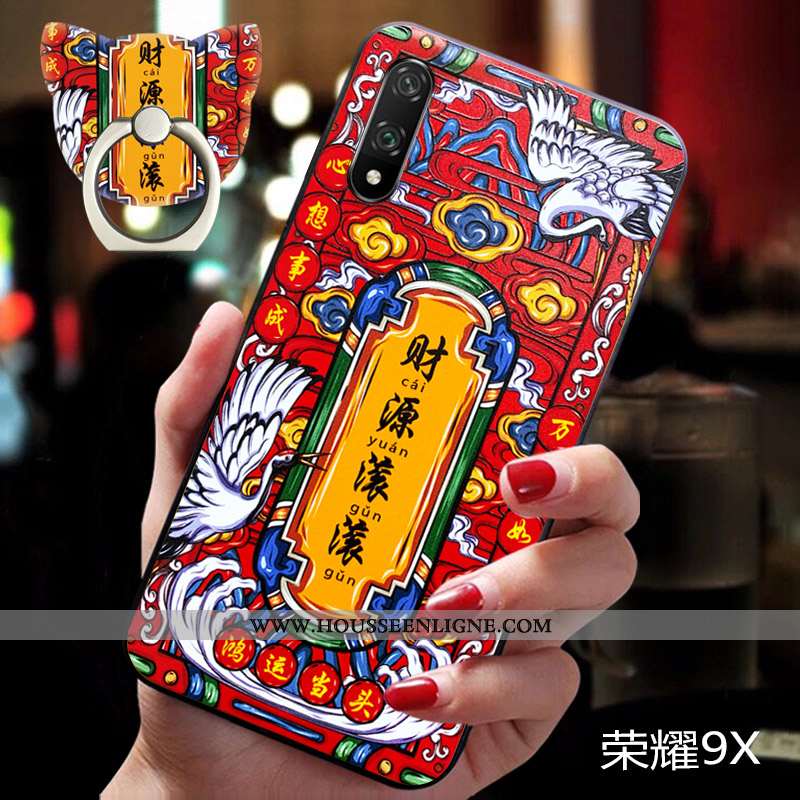 Étui Honor 9x Protection Ornements Suspendus Téléphone Portable Silicone Net Rouge Fluide Doux Incas