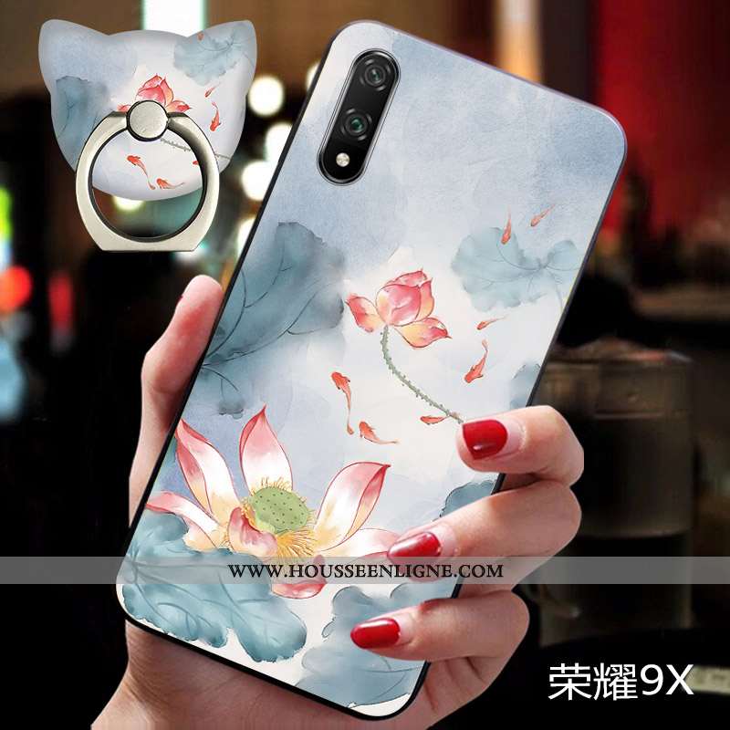 Étui Honor 9x Tendance Légère Téléphone Portable Fluide Doux Fleur Coque Bleu