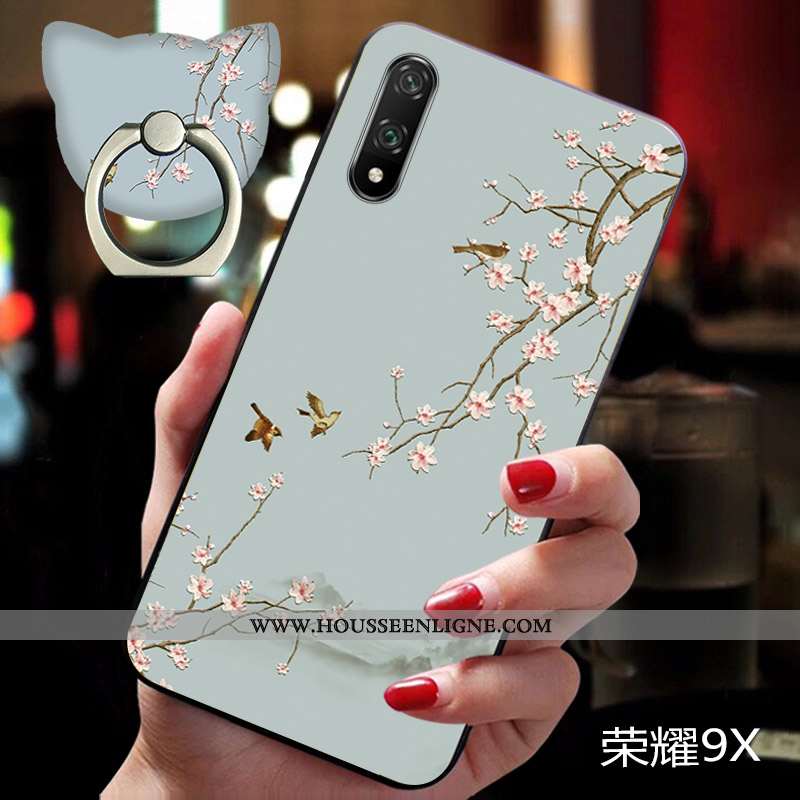 Étui Honor 9x Tendance Légère Téléphone Portable Fluide Doux Fleur Coque Bleu