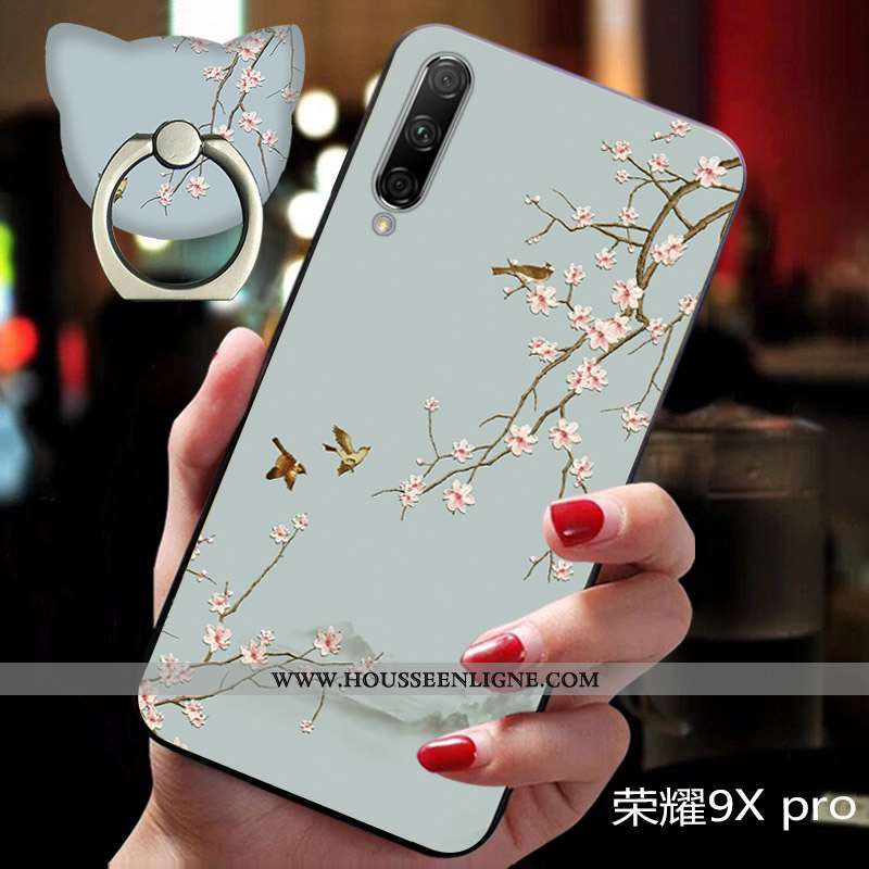 Étui Honor 9x Tendance Légère Téléphone Portable Fluide Doux Fleur Coque Bleu