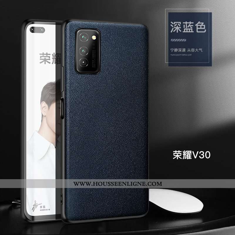 Étui Honor View30 Pro Personnalité Créatif Cuir Véritable Cuir Incassable Noir Protection