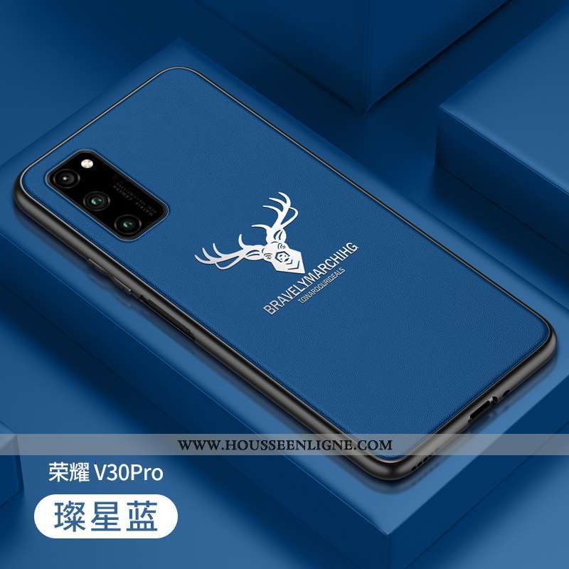 Étui Honor View30 Pro Personnalité Cuir Silicone Protection Bleu Incassable