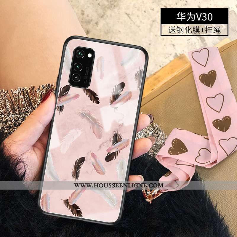 Étui Honor View30 Verre Personnalité Rose Luxe Protection Légère Coque