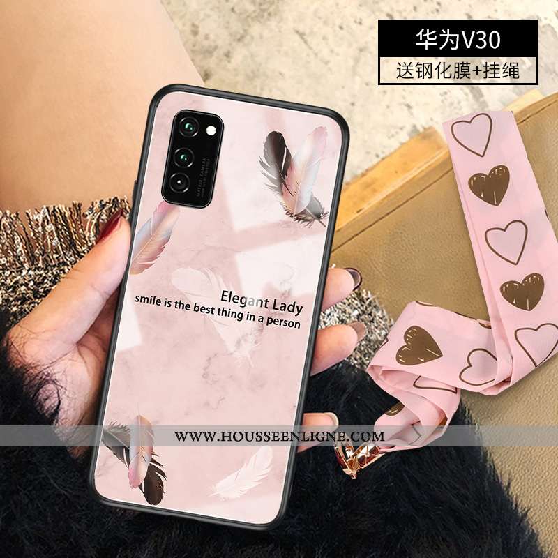 Étui Honor View30 Verre Personnalité Rose Luxe Protection Légère Coque