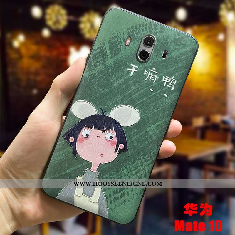 Étui Huawei Mate 10 Légère Fluide Doux Coque Vert Délavé En Daim Cœur Antidérapant Verte