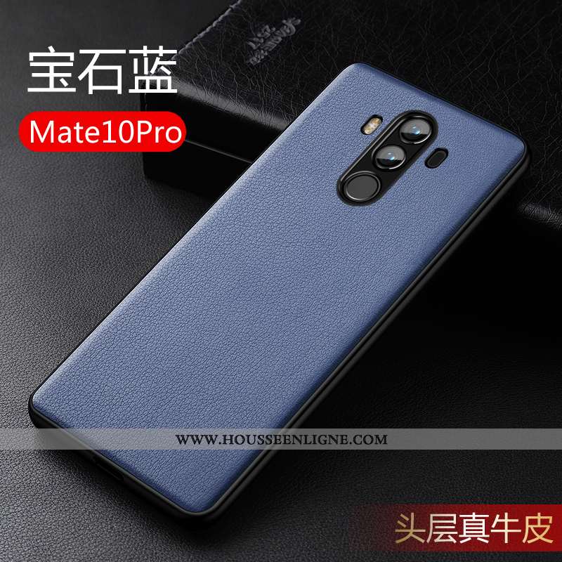 Étui Huawei Mate 10 Pro Légère Silicone Cuir Véritable Luxe Ultra Protection Bleu