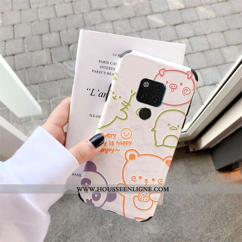 Étui Huawei Mate 20 X Fluide Doux Silicone Soie Mulberry Gaufrage Dessin Animé Blanc Téléphone Porta