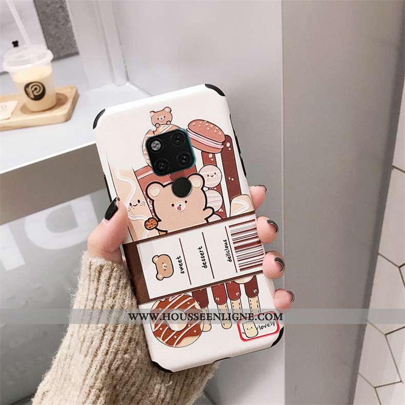 Étui Huawei Mate 20 X Fluide Doux Silicone Soie Mulberry Gaufrage Dessin Animé Blanc Téléphone Porta