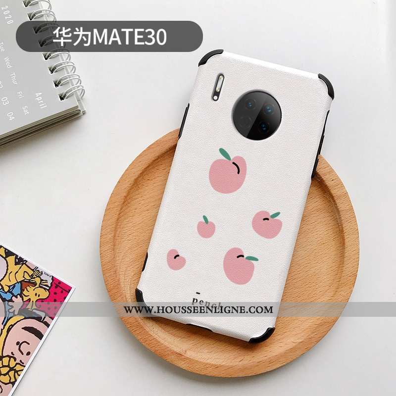 Étui Huawei Mate 30 Charmant Cuir Protection Téléphone Portable Petit Personnalité Dessin Animé Blan
