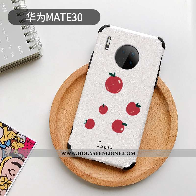 Étui Huawei Mate 30 Charmant Cuir Protection Téléphone Portable Petit Personnalité Dessin Animé Blan