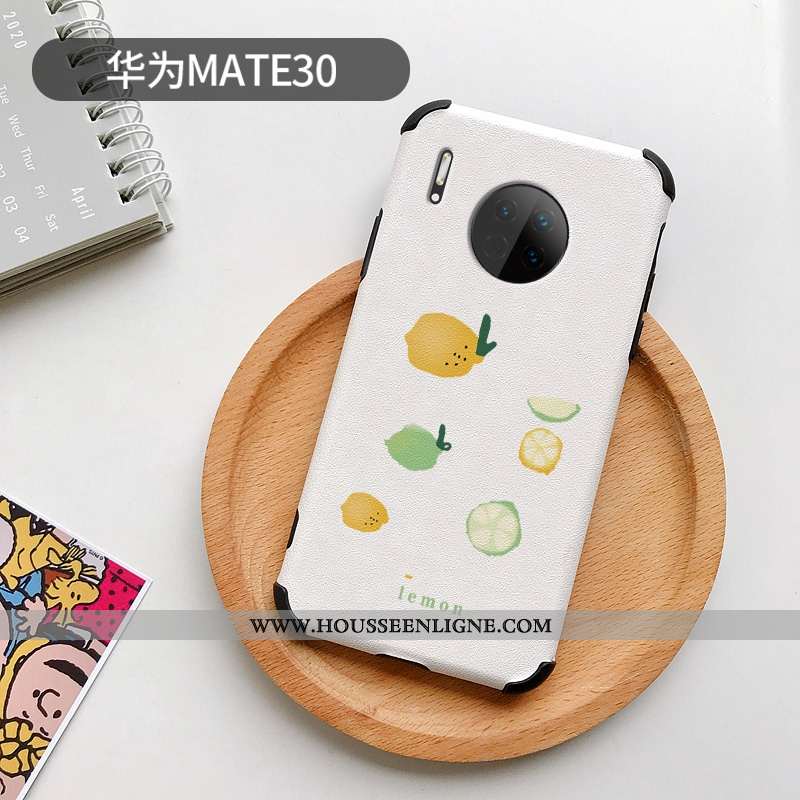 Étui Huawei Mate 30 Charmant Cuir Protection Téléphone Portable Petit Personnalité Dessin Animé Blan
