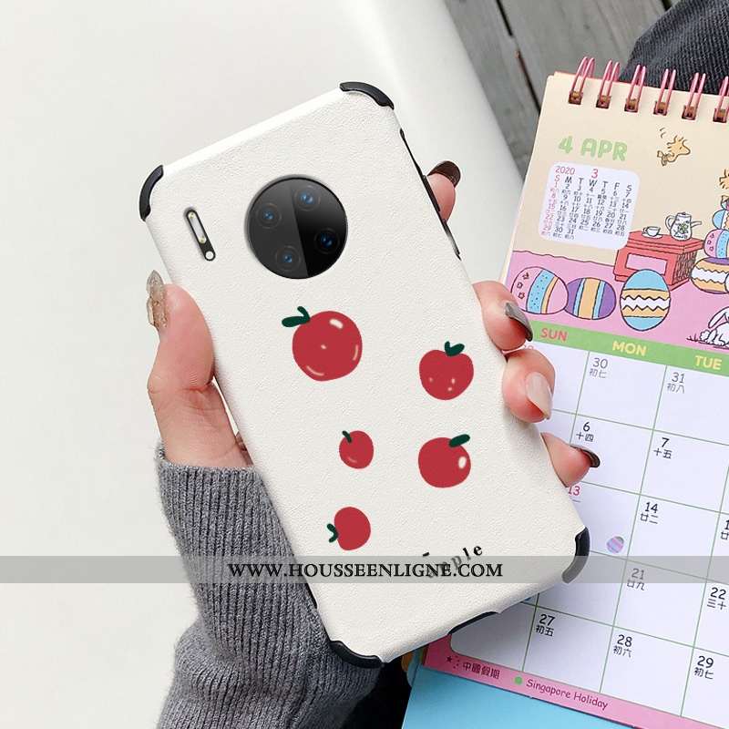 Étui Huawei Mate 30 Charmant Cuir Protection Téléphone Portable Petit Personnalité Dessin Animé Blan