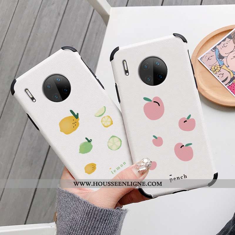 Étui Huawei Mate 30 Charmant Cuir Protection Téléphone Portable Petit Personnalité Dessin Animé Blan