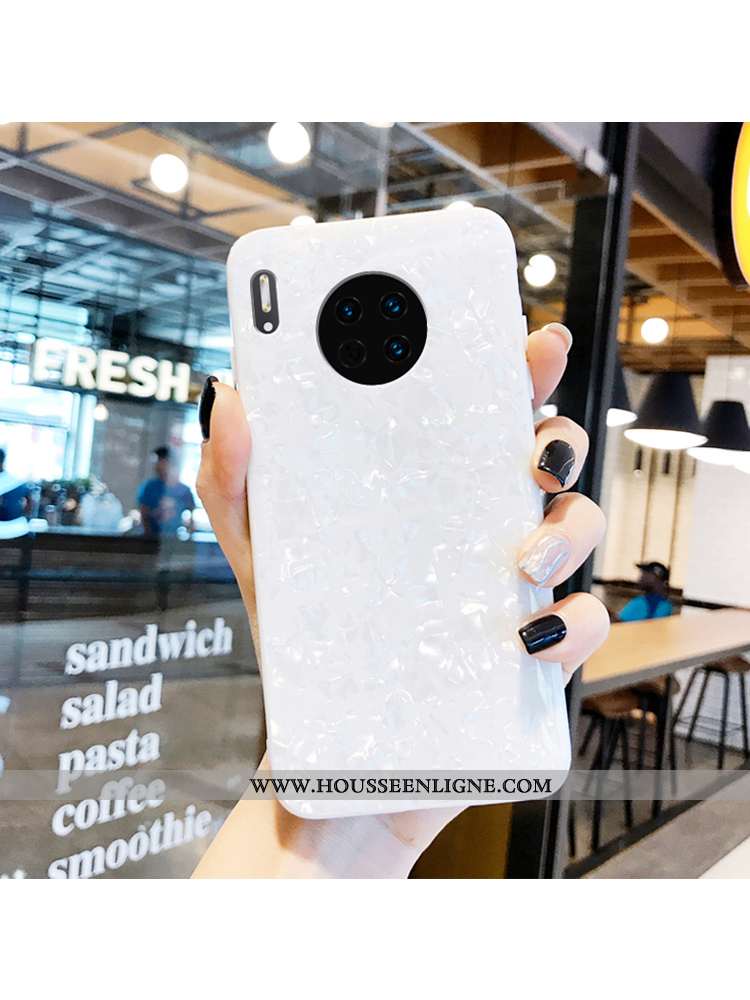 Étui Huawei Mate 30 Charmant Modèle Fleurie Rose Coque Coquille Téléphone Portable Blanc