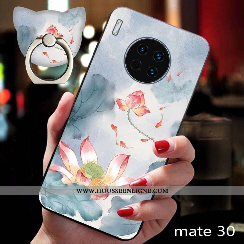 Étui Huawei Mate 30 Fluide Doux Silicone Bleu Coque Gaufrage Protection