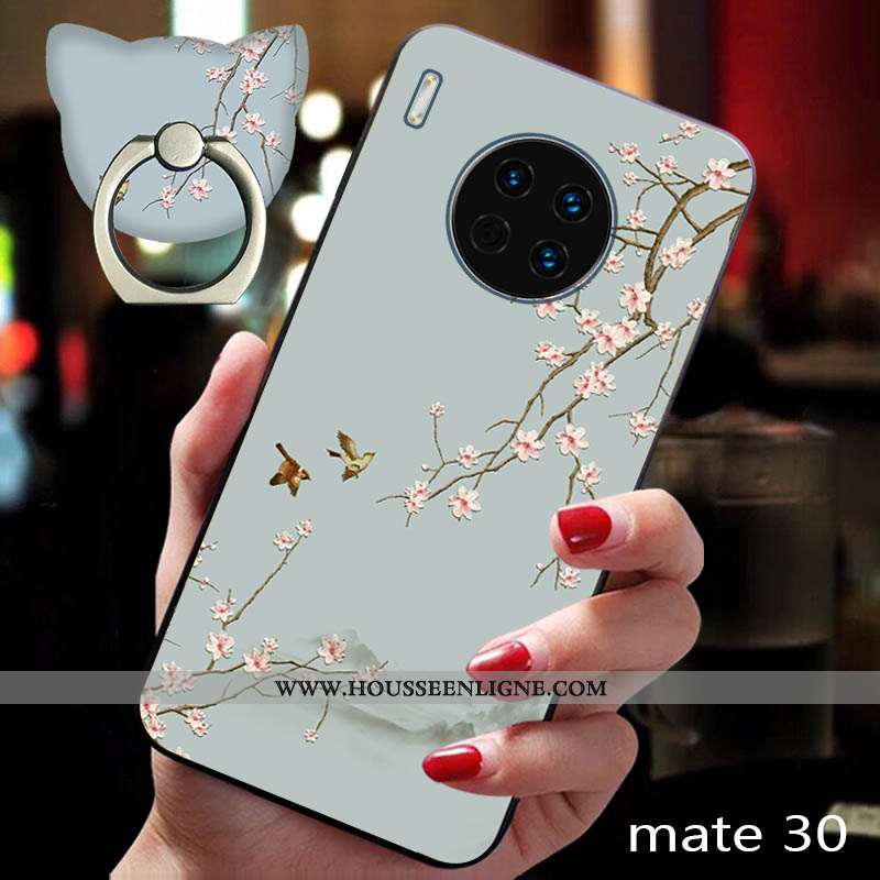 Étui Huawei Mate 30 Fluide Doux Silicone Bleu Coque Gaufrage Protection